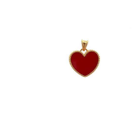 18K Gold Pendant Charm Natural Red Agate Gemstones Heart - Picture 9 of 9